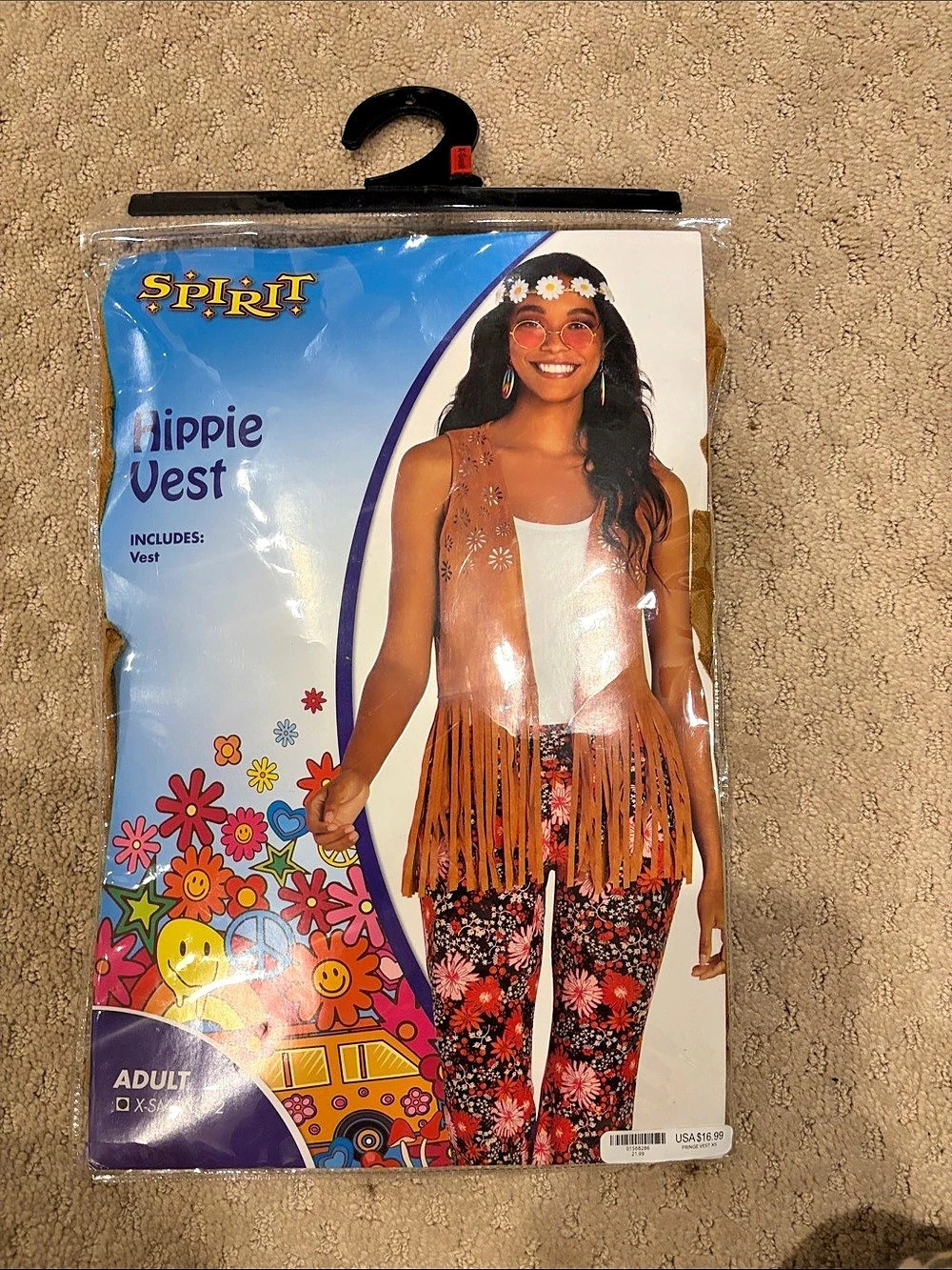 Spirit Halloween Hippie Vest Costume Accessory Brown Adult XS